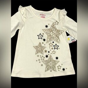 Healthtex Cream Print girl Top with gold stars long sleeves size 3T 100% cotton
